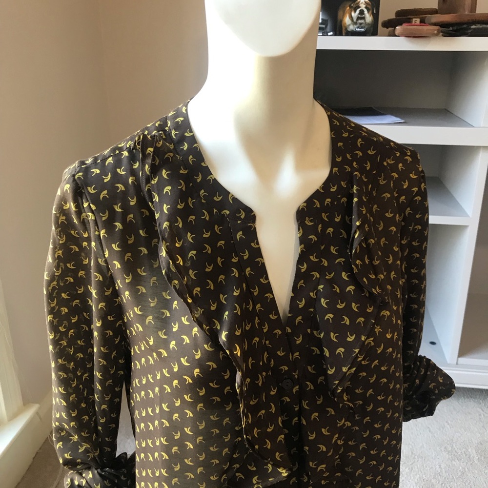 Loft Brown Blouse with Ruffle Detail